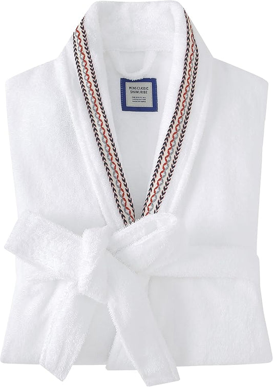 Men's Robe,Pure Cotton Robe for Men,Absorbent Bathrobe,Luxurious Terry Cloth Bathrobe with Shawl Collar
