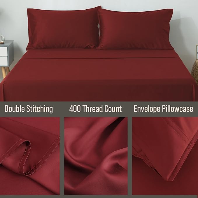 Bella Coterie | Luxury King Size Pillowcase Set | 100% Organically Grown Bamboo Viscose | Ultra Soft | Cooling | 2 Pcs [Merlot]