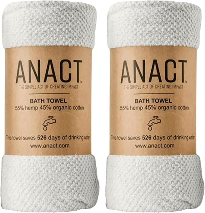Hemp Bath Towel - Fast Drying Organic Cotton Blend Spa Quality Bath Towel - 55% Hemp, 45% Organic Cotton Textured Absorbent Bath Towel - White, 2pcs