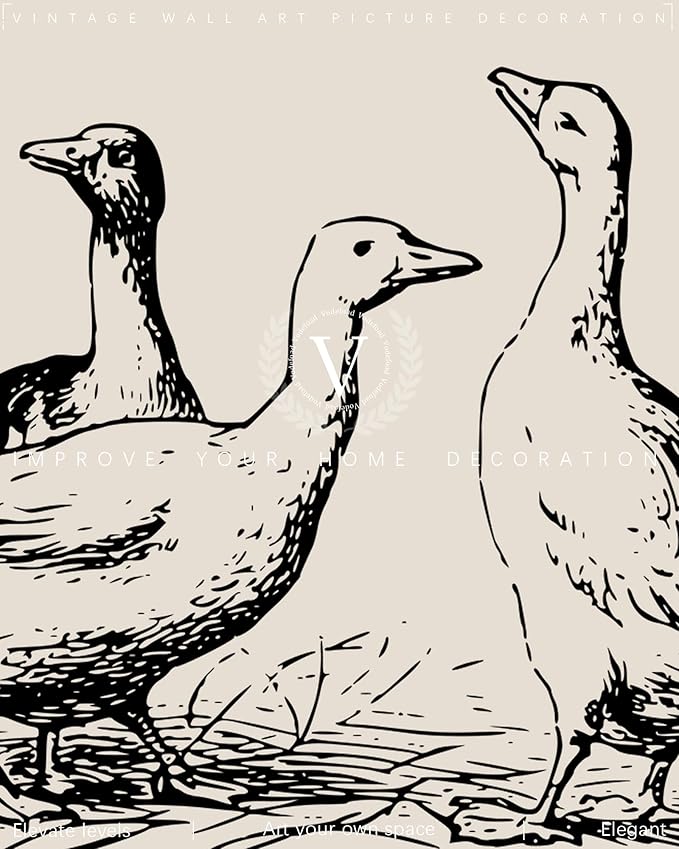 Vodefoad Goose Sketch Vintage Wall Art Retro Nursery Sketch Print Rustic Ducks Wall Decor for Gallery Nursery Bedroom Bathroom Office - 8x10Inch Unframe