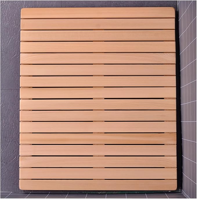 Natural Wooden Shower Mat,Bamboo Bath Mat Set,Non-Slip Wooden Bath Mats with Slatted Design for Indoor/Outdoor Bathtub, Shower, Sauna, Pool, Or Hot Tub,Customizable,30x30cm/12x12in