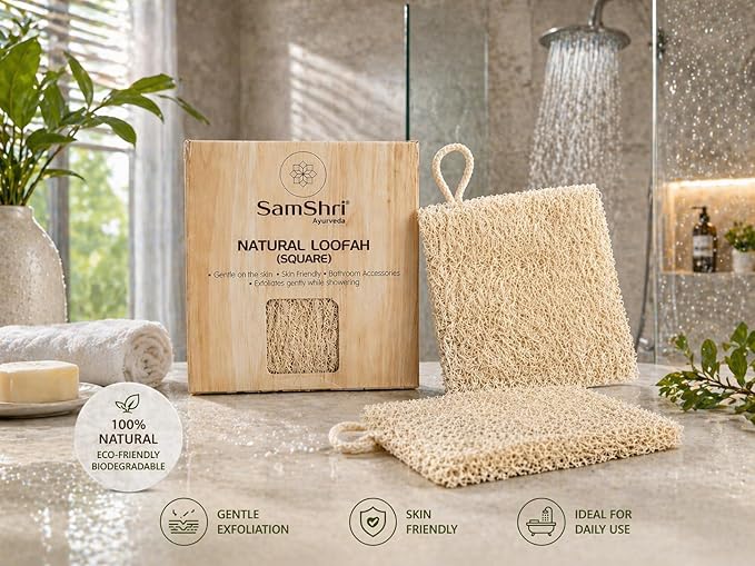 Natural Loofah Sponge 2 Pack, Real Luffa Body Scrubber for Shower, Exfoliating Bath Sponge for Face and Body, Loofah for Men and Women, Biodegradable Reusable Bath Sponge Pads, Square Shape
