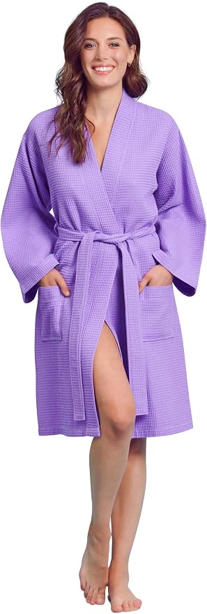 Soft Touch Linen Women's Kimono Waffle Robe-Luxurious & Absorbent & Quick Dry-Cotton & Polyester Blend