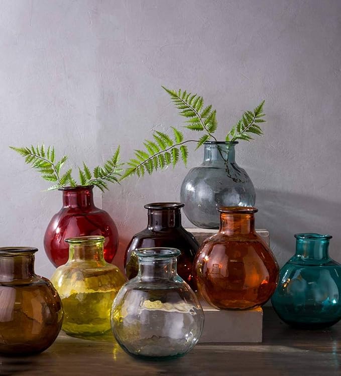 VivaTerra Recycled Oval Glass Balloon Vase – Handblown Glass Vases for Centerpieces – Unique Organic Shape in a Delicate Pink Color – Sustainable and Unique Home Decor (12" H x 10" Dia.)