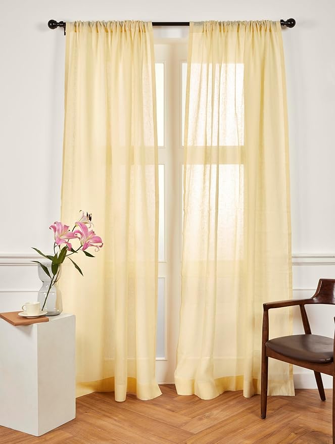 Solino Home European Flax Linen Sheer Curtain 108 Inches Long, 100% Pure Linen Beige 52 x 108 Inch Long Light Filtering Rod Pocket Window Curtains Panel for Living Room, Bedroom - 1 Panel