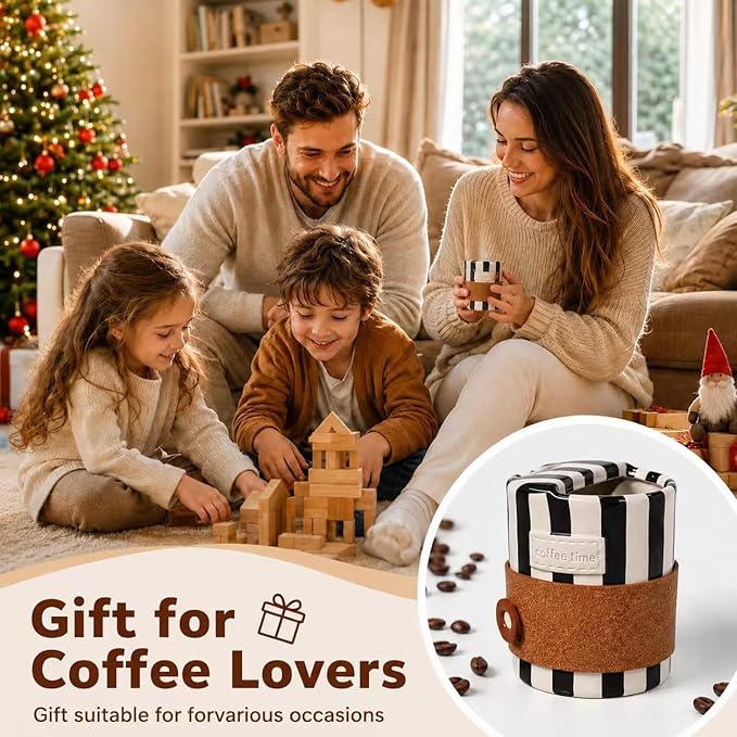 Shelprojsu 10oz Ceramic Travel Coffee Mug,Ceramic Mug with Sip hole Hand Painted Coffee Mugs with Sleeve Cup,Can Work as a Gift Ideal for Coffee Lovers (Black)