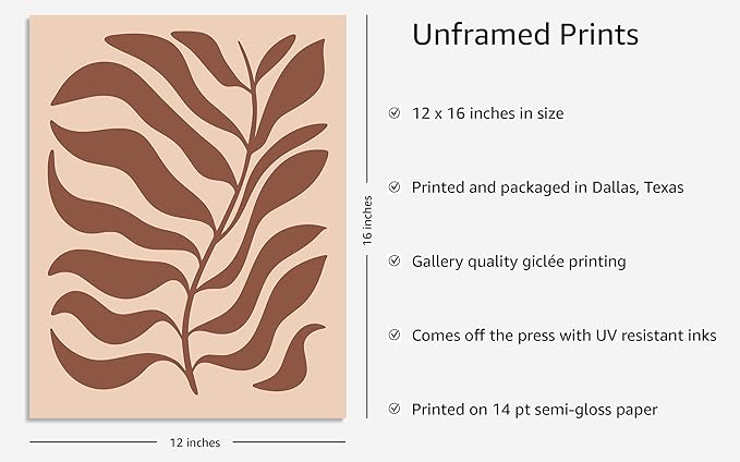 Y2K BOO Abstract Organic Leaf Silhouette UNFRAMED Wall Art Botanical Shapes Earth Tones Terracotta Mid Century Modern 12x16 Inch Heavyweight Paper Studio Decor