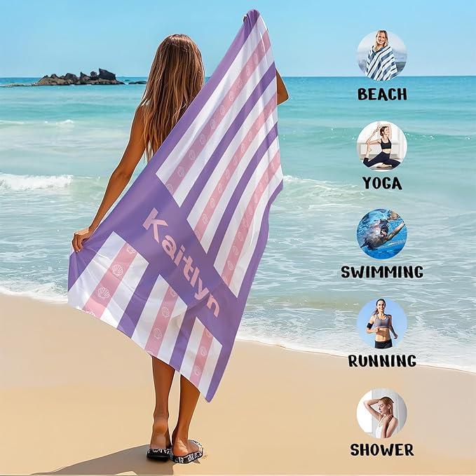 JML Custom Beach Towel with Name, Personalized Microfiber Beach Towel with Name, Large, Soft, Quick Dry & Absorbent for Swim, Pool,Adult,Summer Holiday,Vacation,Travel,Gift for Anniversary, Birthday