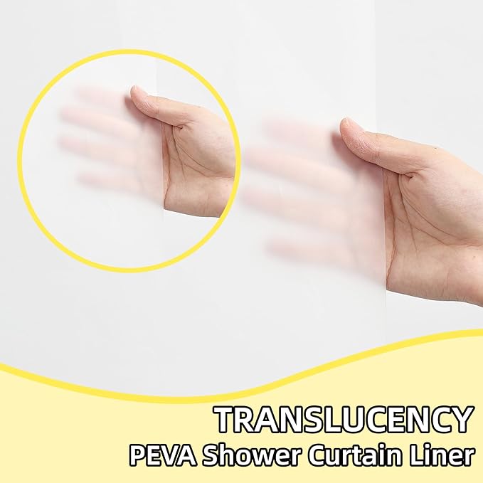Waterproof Shower Curtain, Bathroom Shower Curtain Liner PEVA Non-Toxic Odorless Rust-Proof Metal Ring Frosted 5G 72x72 Inches