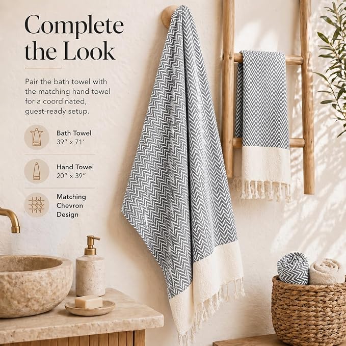 Madamelique Oversized Bath Towel 39"x71" -%100 Premium Cotton Large Bath Towel for Adults - Ultra Soft & Absorbent, Sand-Free,Quick Dry Bath Sheet for Spa, Pool, Travel (Gray)