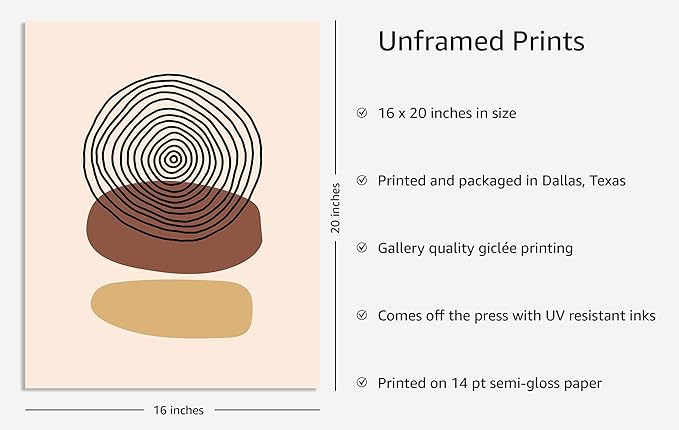 Y2K BOO Boho Abstract UNFRAMED Wall Art Minimalist Stacked Stones Circles Earth Tones Terracotta Mid Century Modern 16x20 Inch Heavyweight Paper Zen Studio Decor