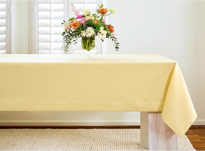 Solino Home Linen Tablecloth for Rectangle Tables 60 x 108 Inch - 100% Pure Linen Golden Straw Table Cloth - Fete, Machine Washable Cloth Tablecloth for Summer