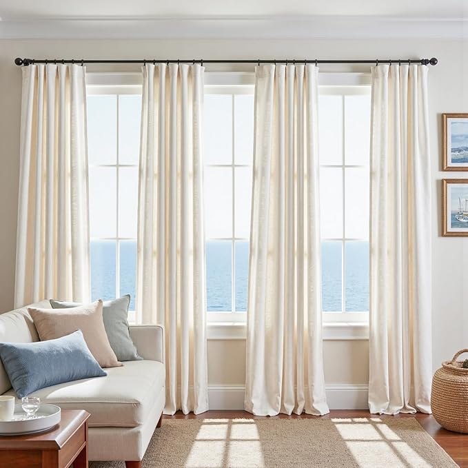 jinchan Linen Curtains 96 Inch Length 2 Panels Set Light Filtering Window Curtains for Living Room Bedroom Farmhouse Drapes Aesthetic Decor Drapes 8ft Long, Back Tab, Linen Natural, 50W x 96L