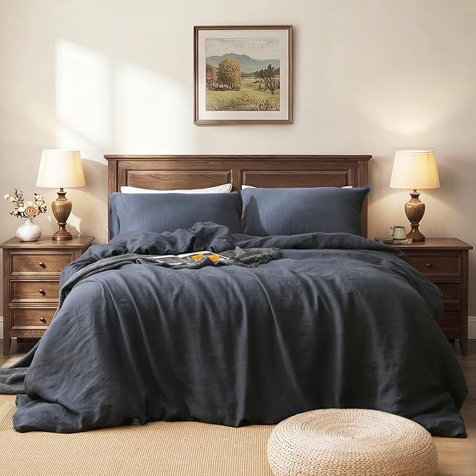 S VICTORY SYMBOL 100% Organic Linen Duvet Cover Set,French Linen Bedding Set with Stone Washed 3pcs,1 Comforter Cover and 2 Pillowsham(Silver Gray,King) Soft,Breathable