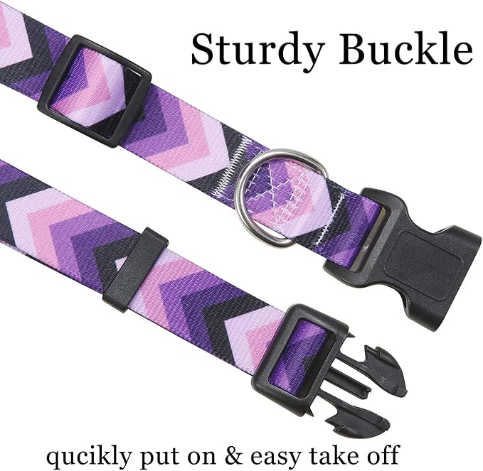 Mihqy Dog Collar and Leash Set with Bohemia Floral Tribal Geometric Patterns - Soft Ethnic Style Collar Adjustable for Small Medium Large Dogs(Purple Arrow Set,L)