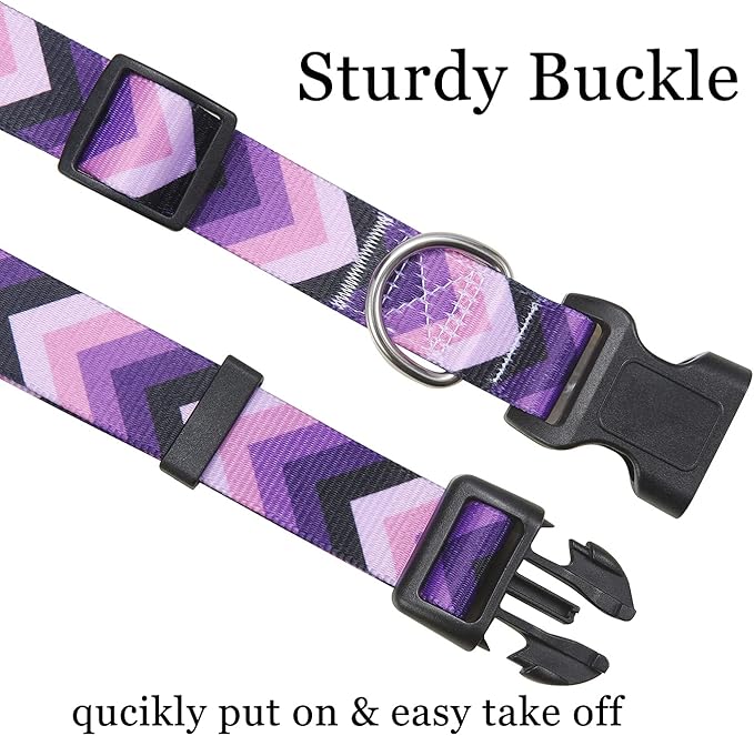 Mihqy Dog Collar Set with Bohemia Floral Tribal Geometric Patterns - Soft Ethnic Style Collar Adjustable for Small Medium Large Dogs(Purple Arrow,XS)