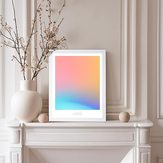 Monem Art Aurora Gradient Abstract Print - Minimalist Geometric Color Field Poster - Wall Decor for Living Room, Bedroom or Office - 8x10 White Framed Wall Art by Rs Lab Studio