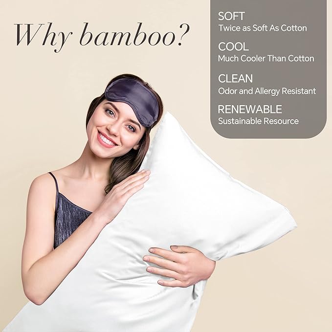 BEDELITE White Pillow Cases Queen Size Set of 2, Rayon Derived from Bamboo，Cooling Pillow Cases for Hot Sleepers & Night Sweats, Breathable and Silky Soft Envelope Pillowcases, 20"x30"