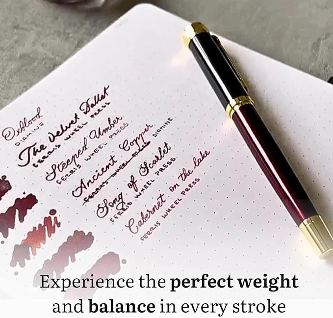 Ellington Pens Luxury Fountain Pen Set - Extra Fine Nib - Includes 3 Ink Cartridges, Refillable Ink Converter, Gift Box-Fountain Pens For Writing, Calligraphy, Journaling, Sketching (Crimson Blend)