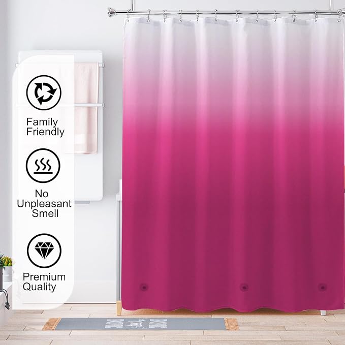 TIKABC Shower Curtain Liner, 4G PEVA Shower Liner, Plastic Waterproof Shower Curtains, with Grommet Holes and 3 Magnetic Weights(Gradient Red)
