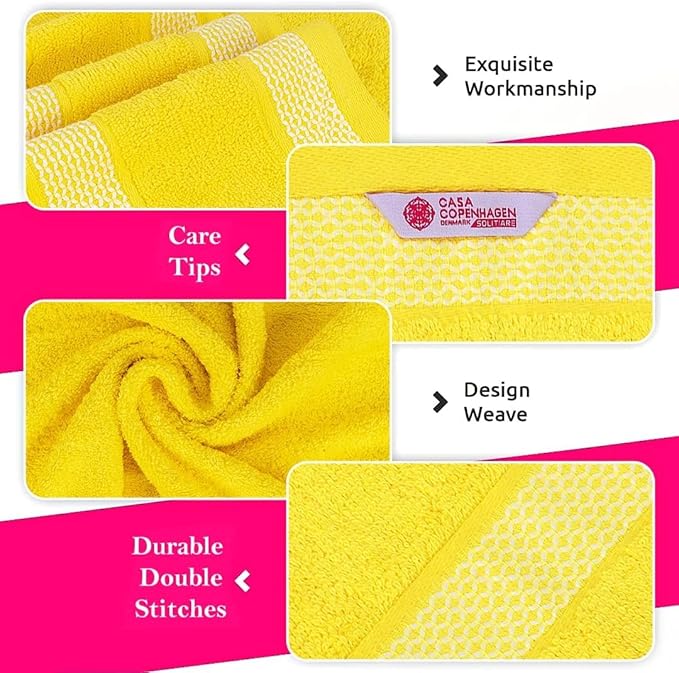 CASA COPENHAGEN Solitaire 6Pcs 100% Egyptian Cotton Large Designer Towels Gift Set- Light Yellow, 600GSM, 2Bath 2Hand 2Washcloths, Bath Towels for Bathroom Set for Women & Men