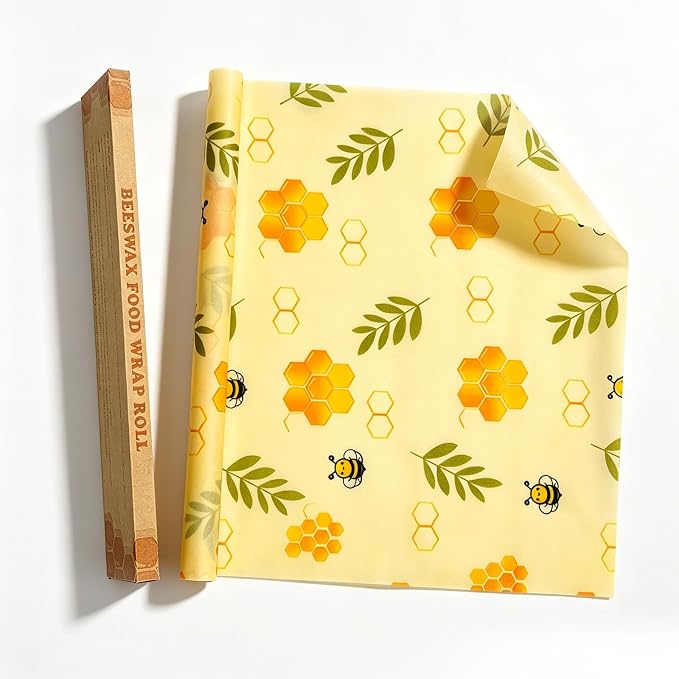 2 Rolls Reusable Beeswax Food Wrap Roll, 13x39 Inches Cut-to-Size Beeswax Paper for Bread, Sustainable Eco Friendly Cotton Food Storage Wraps for Cheese,Fruit,Vegetable,Washable,Plastic Free