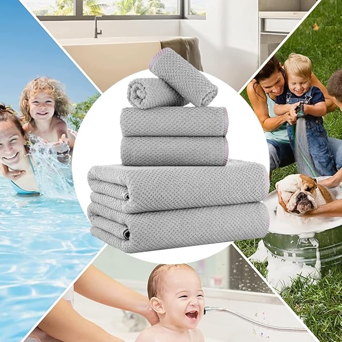 CASA COPENHAGEN Popcorn 6Pcs 100% Egyptian Cotton Large Designer Towels Gift Set- Grey Violet, 600GSM, 2Bath 2Hand 2Washcloths, Bath Towels for Bathroom Set for Women & Men