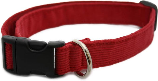 Hemp Corduroy Dog Collar - No Pattern (1" Large, Red)