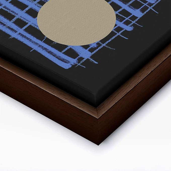 Monem Art Blue Grid Abstract Geometric Print - Modern Minimalist Art Poster - Wall Decor for Living Room, Bedroom or Office - 8x10 Brown Framed CANVAS Wall Art by Mareike Bohmer