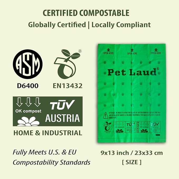 PetLaud Plastic-Free Compostable Dog Poop Bags Rolls — Extra Thick, Leakproof, ASTM D6400 Certified — 240 Bags