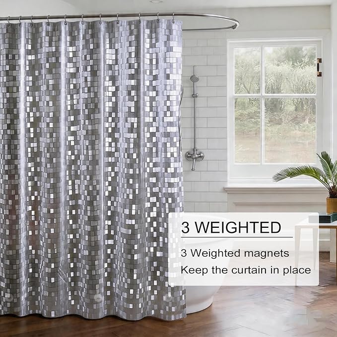 TIKABC Shower Curtain Liner, 4G PEVA Shower Liner, Plastic Peva Waterproof Shower Curtains, 72x72 inch with Grommet Holes 3 Magnetic Weights