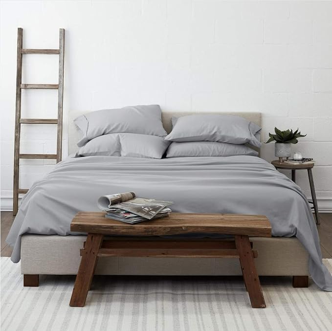 Femini Fashion 100% Organic Cotton Bed Sheets 800-Thread-Count, 16-Inch Deep-Pocket, Luxury Breathable Crisp 4-Piece Bed Sheet Set (1 Flat Sheet, 1 Fitted Sheet, 2 Pillowcases) - RV-King, Light Grey