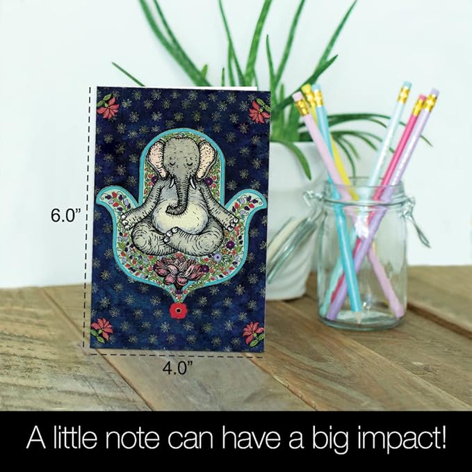 Tree-Free Greetings - All Occasion Cards - Artful Designs - 12 Greeting Cards + White Envelopes - Made in USA - 100% Recycled Paper - 4 x 6 - Meditating Elephant (FS54549)