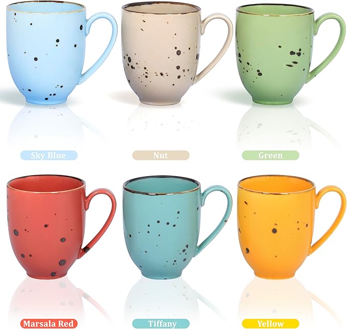 Esfour Ceramics Coffee Mugs Set Of 6, 14 Oz Large Handle Heavy Duty Cups - Microwave Dishwasher Safe - Latte, Cappuccino, Tea, Cocoa, Mocha - Men, Women, Home Office Daily Use, Vivid Assorted Colors