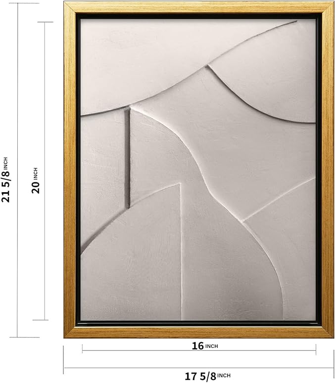 Monem Art Minimalist White Geometric Texture Print - Abstract Scandinavian Wall Art Poster - Wall Decor for Living Room, Bedroom or Office - 16x20 Gold Framed CANVAS Wall Art by Mareike Bohmer