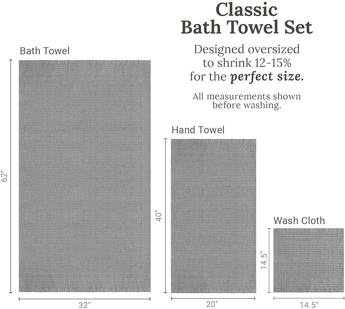 GILDEN TREE Waffle Towel Set Quick Dry Thin | 2 Bath Towels | 2 Hand Towels | 2 Washcloths, Classic Style (Pewter)