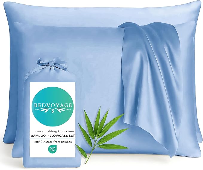 BedVoyage Ultra Soft Standard Pillowcase Set, Cooling & Breathable, Silky & Gentle to Skin and Hair, Luxury 100% Viscose Derived from Bamboo, 20x26 Envelope Closure, 2pc Set, Standard – Ocean