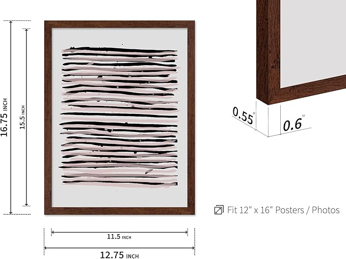 Monem Art Black and Blush Abstract Line Painting Print - Minimalist Scandinavian Art Poster - Wall Decor for Living Room, Bedroom or Office - 12x16 Brown Framed Wall Art by Mareike Bohmer