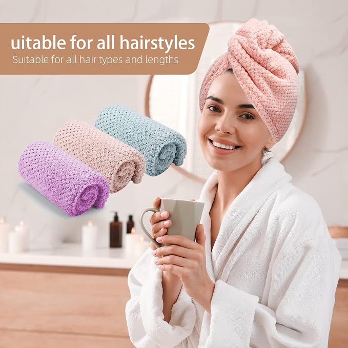 CZZXI 3 PCS Microfiber Hair Towel, Hair Wraps for Women Wet Hair, Fast Drying Hair Turban, Anti Frizz Head Towels Wrap for Curly Hair (Purple, Pink, Blue) | Fast Drying Hair Turban, Anti Frizz Head Towels Wrap for Curly Hair (Purple, Pink, Blue)