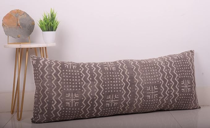 Trade Star 100% Cotton Spring Pillow Cover Handloomed Body Pillow Cover Throw Cushion Cover Decorative Oblong Lumbar Mudcloth Pillow Cases Brethable Handmade Pillow Case (Grey ALMA 14X36 Inch)