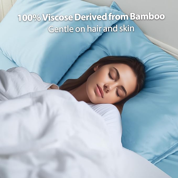 2 Pack Cooling Pillow Cases,Viscose Derived from Bamboo Pillow Protectors King Size Set of 2, 400 Thread Count Soft Silky Breathable Summer Pillow Cover with Zipper Hidden (2PCS, Light Blue, King)