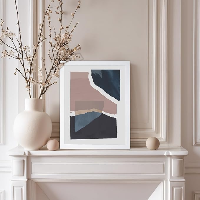 Monem Art Torn Paper Abstract Collage Print - Minimalist Scandinavian Art Poster - Wall Decor for Living Room, Bedroom or Office - 8x10 White Framed Wall Art by Mareike Bohmer