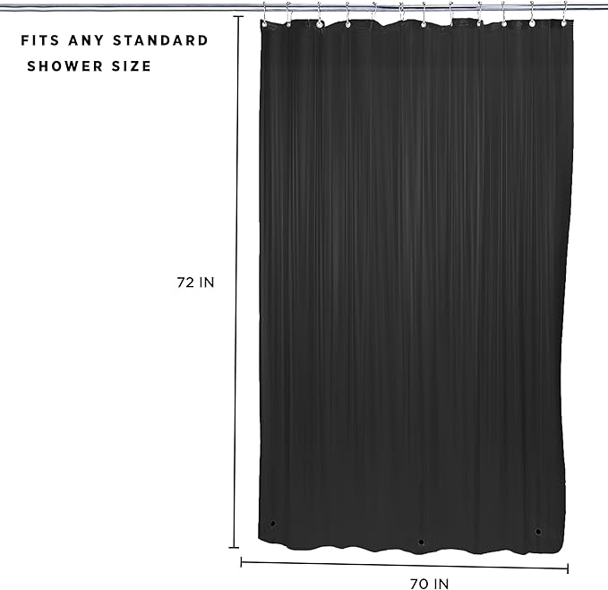 Bath Bliss Heavy Shower Curtain Liner, 12 Rust Resistant Metal Grommets, 3 Weighted Magnet Hem, Black