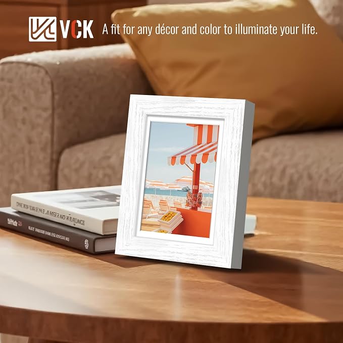 VCK 5x7 Picture Frames White 3 Pack, Wide Border Wood, Tempered Glass, Display 4x6 Photo with Mat or 5 x 7 without, for Home, Office, Gallery, Woodgrain Series, Tabletop & Wall Hanging