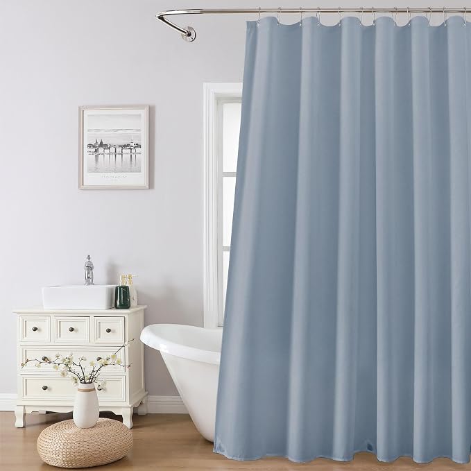 1 Pack Water-Repellent Fabric Shower Curtain Liner - Hotel Quality Machine Washable, 3 Heavy-Duty Magnets with Rustproof Grommets & Weighted Hem, Standard Size 72x72in Fog Blue