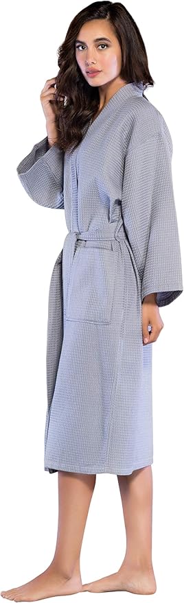 Turquaz Lightweight Long Waffle Kimono Spa Robe for Women