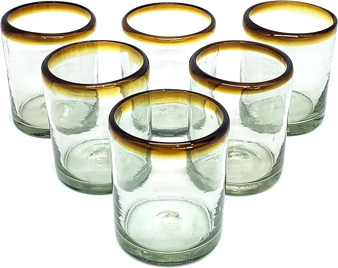 Amber Rim 10 oz Tumblers (set of 6), Recycled Glass, Lead-free, Toxin-Free (Tumbler)