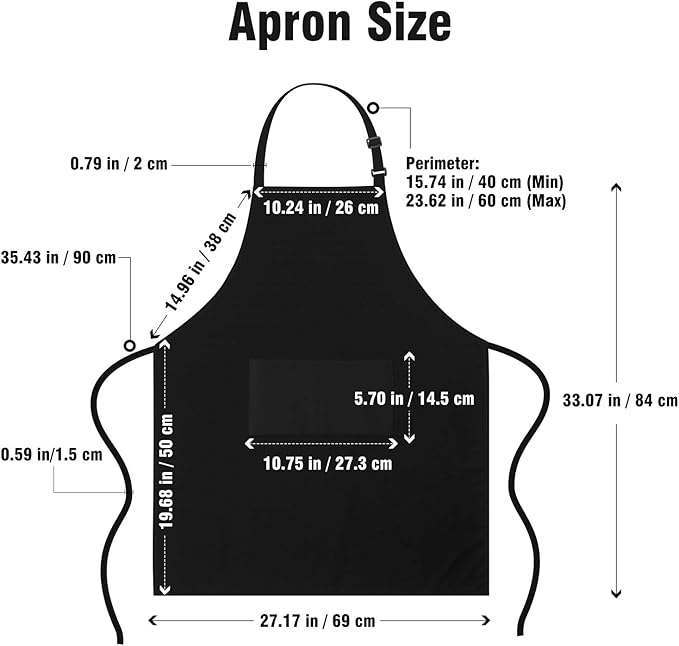 Xornis 2 Pack Bib Aprons with 2 Pockets Kitchen Apron Cooking Chef Black Cotton