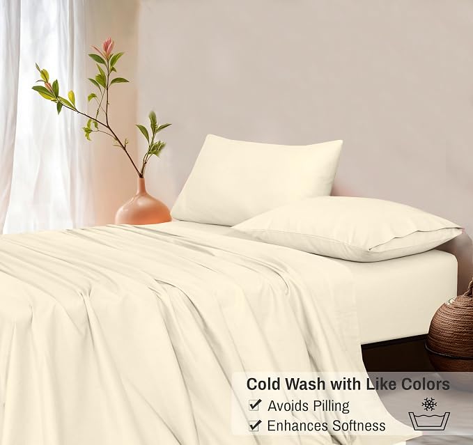 RUVANTI Flannel Sheets Full Size - GOTS Certified 100% Organic Cotton, 4 Piece Warm, Soft & Breathable Set, Deep Pocket Snug Fit, Double Brushed Cozy All Season Bedding, Winter White