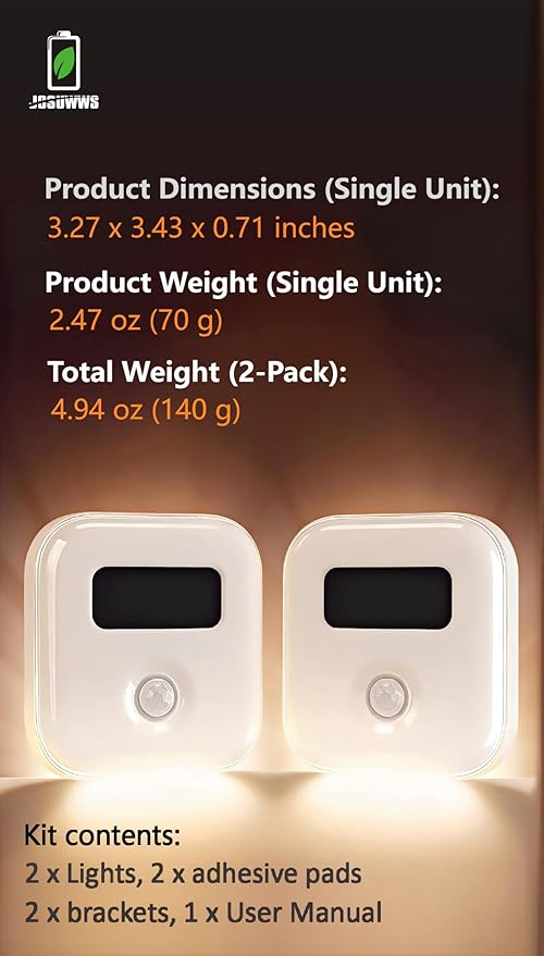 Motion Sensor Night Light 2-Pack, Magnetic Solar Rechargeable 3000K Warm Light, No Outlet Needed for Bedroom Hallway Closet Stairs, Easy Install for Home RV Hotel